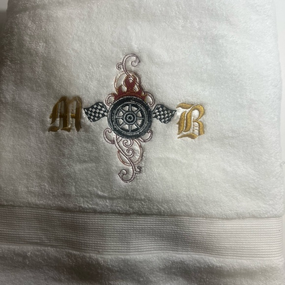 Custom personalized Bath  Embroidered White Towel monogrammed biker motorcycle… - Picture 3 of 4